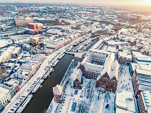 Das Stadtzentrum von Zwolle an einem kalten Wintermorgen