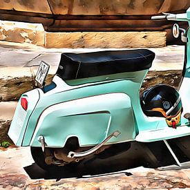 Das blaue Roller-Motorrad von Dorothy Berry-Lound