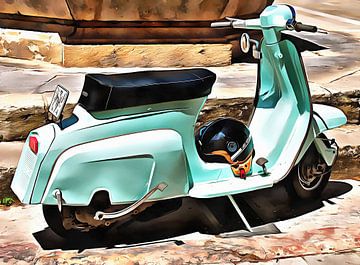 La moto scooter bleue sur Dorothy Berry-Lound