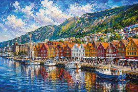 Bergen in Norway, an impressionist painting. by Gallery Hoppenbrouwers