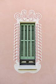 Green window against pink wall | Gaudi Museum | Park Güell | Barcelona | Spain by Mirjam Broekhof