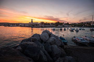 Panorama in the evening of the old town of Krk by Fotos by Jan Wehnert