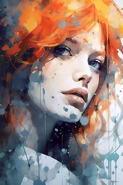 Abstraktes Aquarell eines Mädchens/einer Frau. von Gelissen Artworks