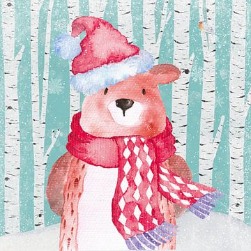 Bear in winter forest illustration by Floral Abstractions