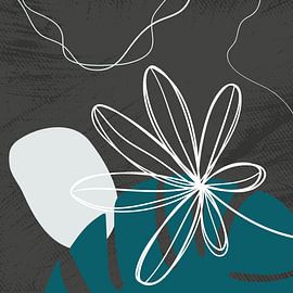 Stylistic leaves, shapes and lines: blue, grey and petrol by Color Square