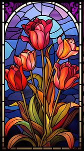 Tulips (glas in lood) van Harry Herman