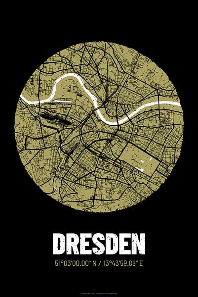 Dresden – City Map Design Stadtplan Karte (Grunge) von ViaMapia