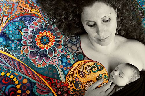 digitaal fictief portret vrouw en kind