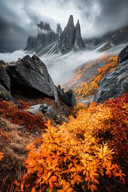 Berglandschap in herfstmist van Poster Art Shop