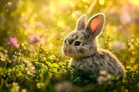 Niedlicher Hase im Blumenfeld von Art & Soul Creations