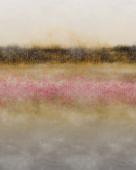 Abstract minimalistisch landschap in grijs, geel, roze, bruin.
