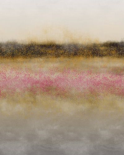 Abstract minimalistisch landschap in grijs, geel, roze, bruin.