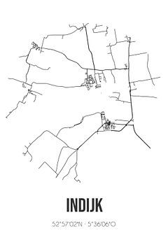 Indijk (Fryslan) | Landkaart | Zwart-wit van Rezona