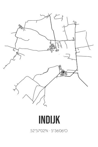 Indijk (Fryslan) | Map | Black and white by Prints of Place