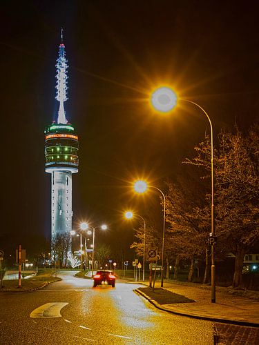 The television tower in Goes is bathed in a beautifully coloured light during the month of December.