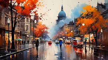 abstract painting in the rainy autumn city by Animaflora PicsStock