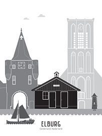 Skyline-Illustration der Stadt Elburg in Farbe von Mevrouw Emmer