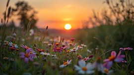 Evening tranquillity over flowering meadows by Jean Pierre
