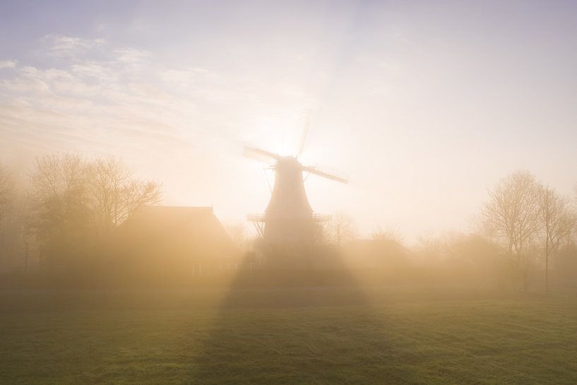 Getreidemühle Joeswert im Nebel von Droninger