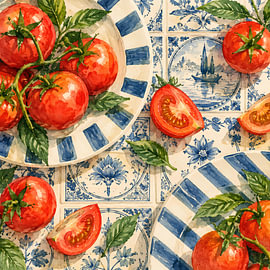 Rote Tomaten – Delfter Kachel-Sinfonie von Daan Dirk