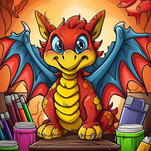 Cute Red Dragon by Art Lovers