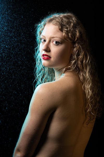 Sensual studio Portrait of a 21 year old white blonde woman with by Werner Lerooy