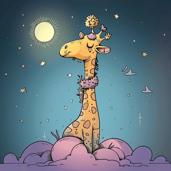 Hoch und lächelnd: Giraffenspaß in fröhlichen Pastelltönen von Karina Brouwer
