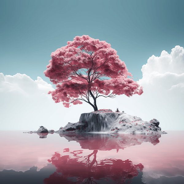 Pink Tree on a Rock Island by Art Lovers