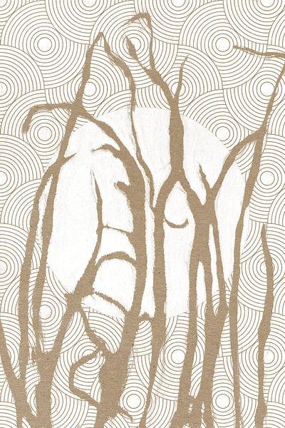 Ikigai. L&#039;herbe et la lune. Art zen abstrait et minimaliste. Style japonais dans des teintes te par Dina Dankers