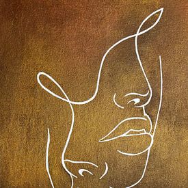 Fine line Art-Together-Goud-Wit-Bruin-Koper-Figuur-Natuurtinten-Vrouw van Schilderij op Maat XL