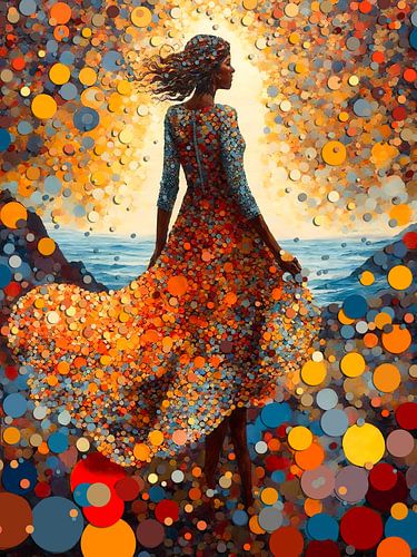 Sirene in een dans van stippen