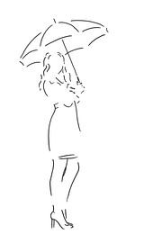Staying dry while waiting (line drawing woman umbrella rain fall sexy lady black and white wet) by Natalie Bruns
