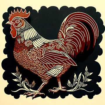 Red cockerel by Vlindertuin Art