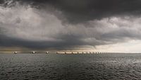 Zeeland bridge with wind spout over Zierikzee