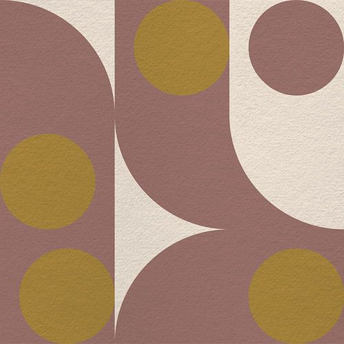 Op Bauhaus en retro 70s geïnspireerde geometrie in bruin, geel, wit