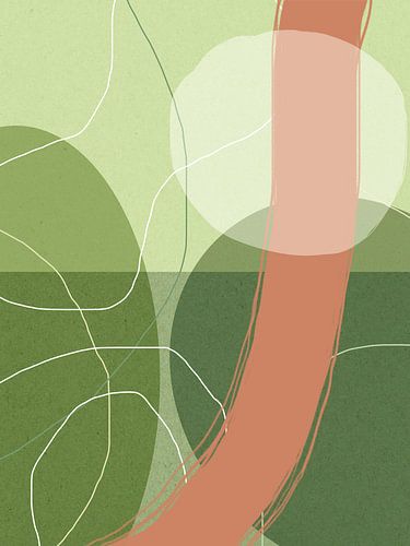 Abstracte Geometrische Organische Vormen en Lijnen in Groen en Terra