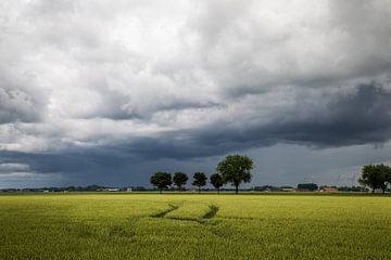 Machtige wolkenpartijen boven het platteland van Peter Kuipers