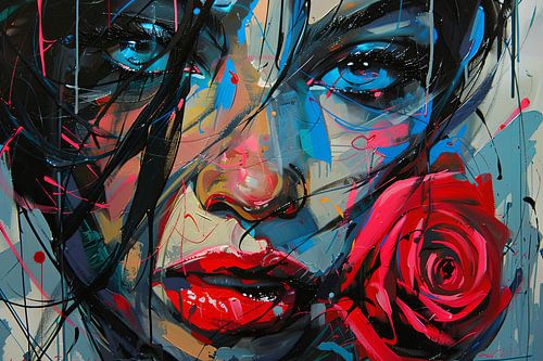 Japans schilderachtig portret met roos