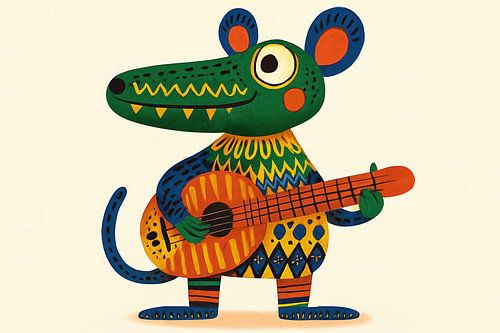 Vrolijke muis met oranje gitaar