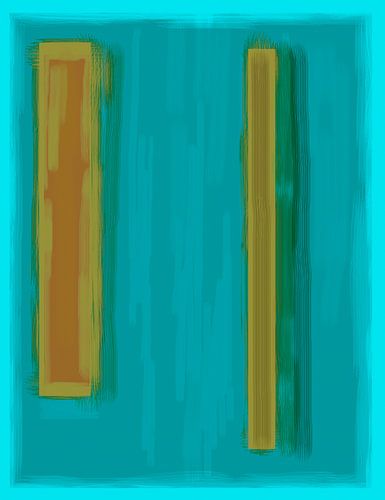 Abstract schilderij met zeegroen en okergeel, kleurvlakken