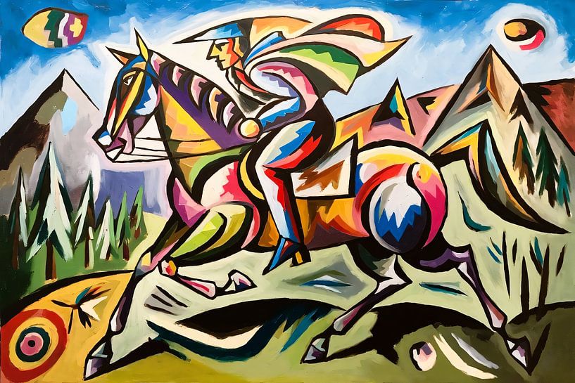 Kleurrijke abstracte ruiter op paard van Art & Soul Creations