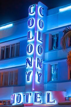 Miami Beach, Ocean Drive - Colony Hotel bei Nacht van t.ART