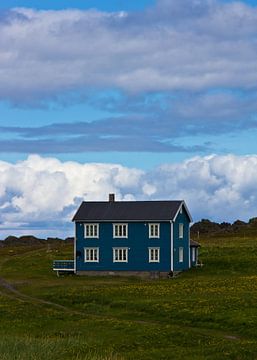 Blauw huis in Noorwegen van Anja B. Schäfer