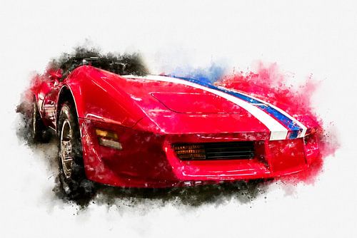 Chevrolet Corvette C3 Stingray 1976 Side Digital Painting in Watercolo