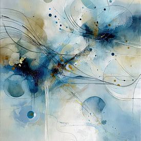 Blue abstract painting with gold and interplay of lines by Joriali Abstract