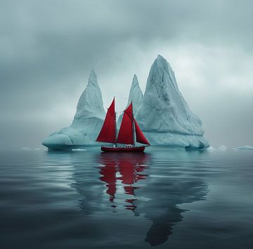 Rode zeilen voor een ijsberg van fernlichtsicht