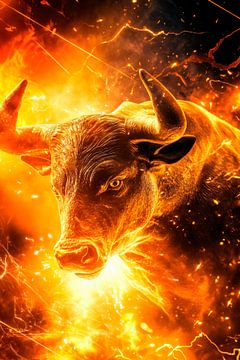 Vurige Stierenkop - Dramatisch en energiek van Poster Art Shop