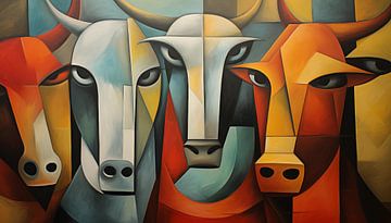 Abstract cows cubism panorama by TheXclusive Art