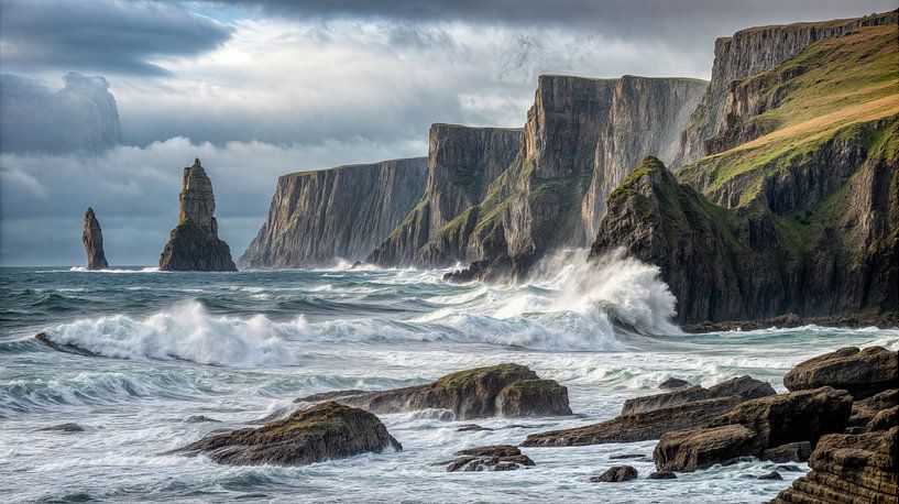 Le drame de la côte déchaînée des falaises par Klaus Tesching - Art-AI