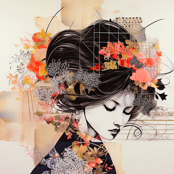 Vrouwenportret Japanse collage stijl